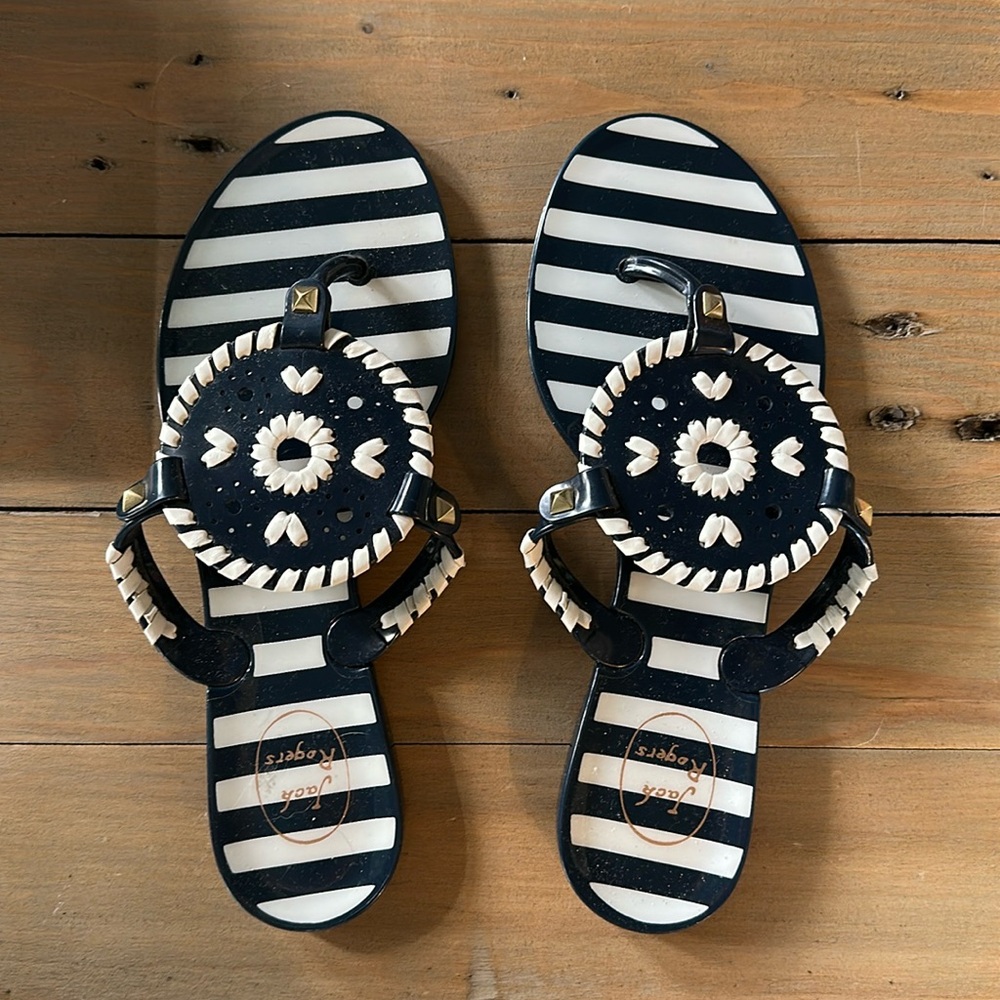JACK ROGERS Navy White Stripes Georgica Jelly Sandals Size 6